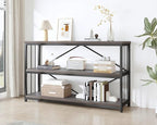 IBF Short Wide Horizontal Bookshelf, Industrial office Low 3 Tier Book shelf, Rustic Wide Vintage open Bookcase with Storage, Modern Grey Etagere for Home Office Living Room Bedroom, Gray Oak, 47 Inch
