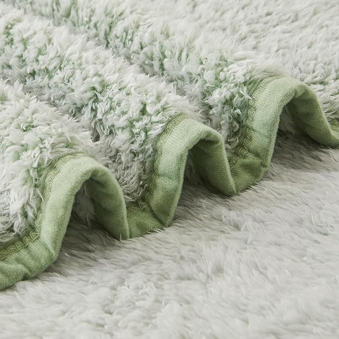 EMME Soft Sherpa Fleece Blanket Reversible Plush Fluffy Large Blanket, Light Weight Warm Decorative Boho Blanket Cover for Sofa, Couch, Bedroom,Travel(Plush Sage,90"x90")