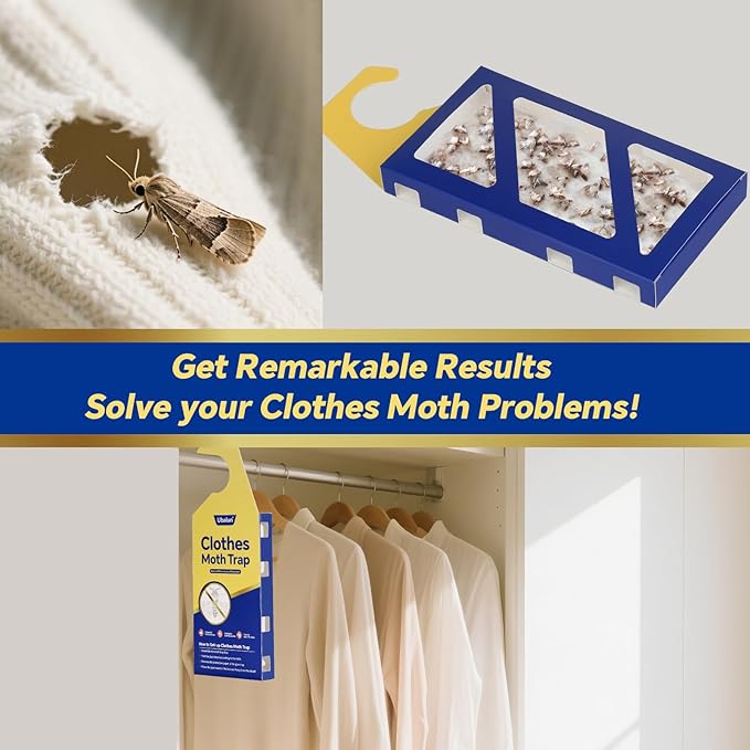 Clothes Moth Traps with Powerful Pheromones, Natural & Odor-Free Sticky Moth Traps for Clothes & Closets, Refillable 6-Pack