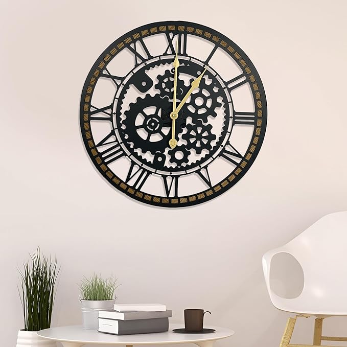 24 Inch Wall Clock, Gear Clock, Silent Non Ticking, Battery Operated Large Wall Clocks for Living Room Decor, Kitchen, Office (Vintage Industrial Steampunk)