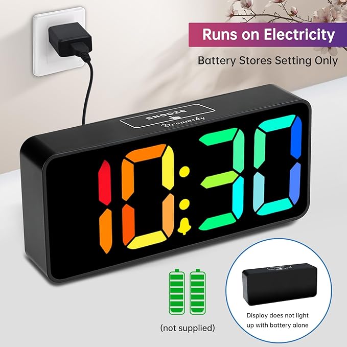 DreamSky Large Digital Alarm Clock Big Numbers for Seniors & Visually Impaired, RGB 9 Inches Desk Clock for Bedroom, Dimmable Jumbo Display, USB Ports, Loud Alarm for Heavy Sleepers, Adjustable Volume