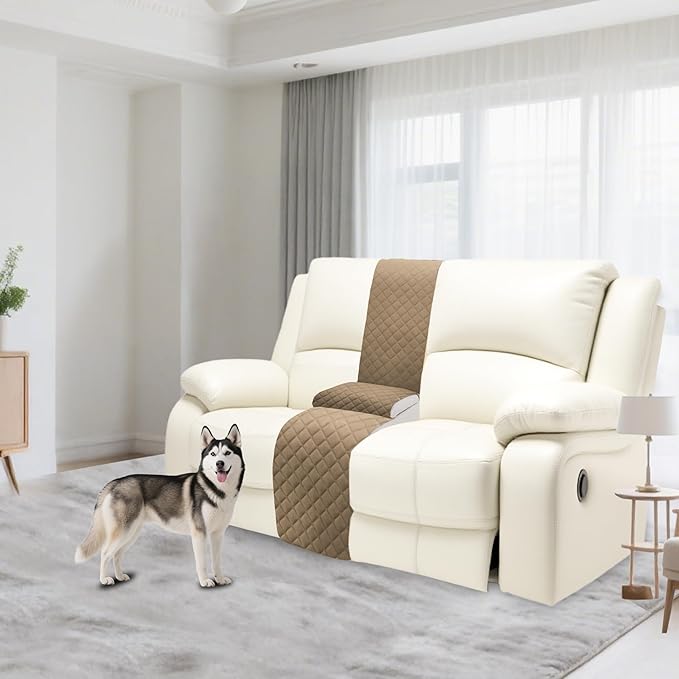 Reclining Sectional Couch Covers Velvet L Shape Recliner Sofa Middle Console Cover for Dogs Pets Washable Anti Slip 1 Additional Recliner Center Console Slipcovers (1 Console, Camel)