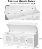 LIKIMIO 47.2" Shoe Bench with Lift Top Storage, Entryway Bench with Cushioned Seat, 2-Tier Rattan Shoe Cabinet with Adjustable Shelf, Storage Bench for Bedroom, Living Room, Hallway, White