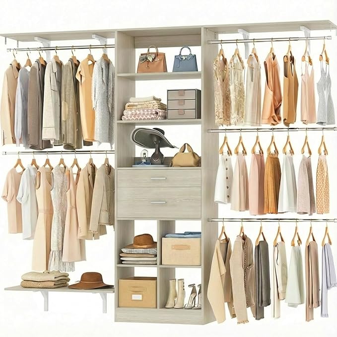 Armocity 8FT Closet System, 96 inches Closet Organizer System with Drawers, Closet Systems for Walk-in Closet, Built in, Greige Oak