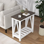 ChooChoo Farmhouse End Table Set of 2, Rustic Vintage Narrow End Side Table with Storage Shelf for Small Spaces, Nightstand Sofa Table for Living Room, Bedroom White