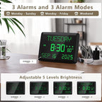 Raynic Day Clock, 11.5" Large Display Calendar Clock with Day and Date, Indoor Temperature, Adjustable Brightness, Snooze,12/24H, DST for Home, Office, Elderly