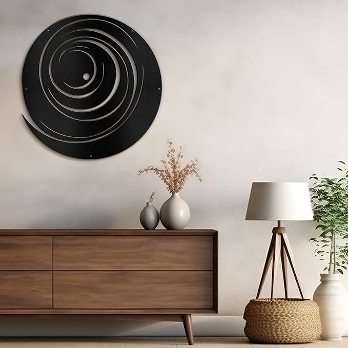 SIGNLEADER Metal Wall Art Decor Color Block Circles Minimalist Modern Abstract Wall Sculpture Hangings Home Decoration for Living Room, Bedroom, Bathroom, Kitchen, Outdoor - 36" Black