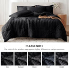 MUXHOMO 7 Pieces Full Comforter Set, Seersucker Bed in a Bag Full Size, All Season Luxury Bedding Set with Comforter, Flat Sheet, Fitted Sheet, Pillowcases & Shams, Black