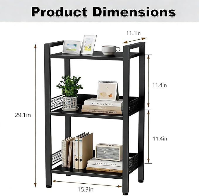 3-Tier Book Shelf, Bookcase with a Back Panel, Storage Shelves for Bedroom, Living Room & Home Storage (Black)