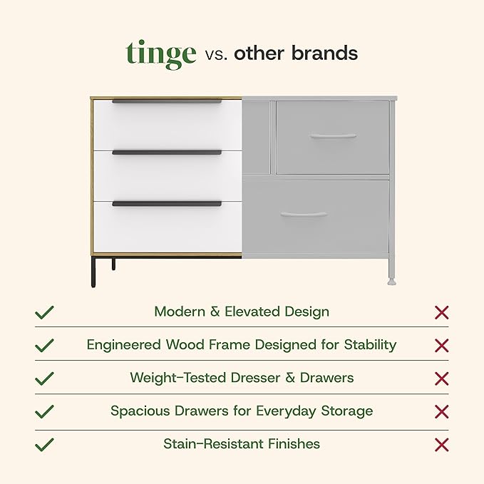tinge Lira Premium Fabric Dresser - Solid Wooden Frame, 6 Spacious Sag-Proof Drawers with Sleek Metal Handles - Premium & Durable Storage Solution for Your Home (Light Brown)