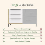 tinge Lira Premium Fabric Dresser - Solid Wooden Frame, 6 Spacious Sag-Proof Drawers with Sleek Metal Handles - Premium & Durable Storage Solution for Your Home (Light Brown)