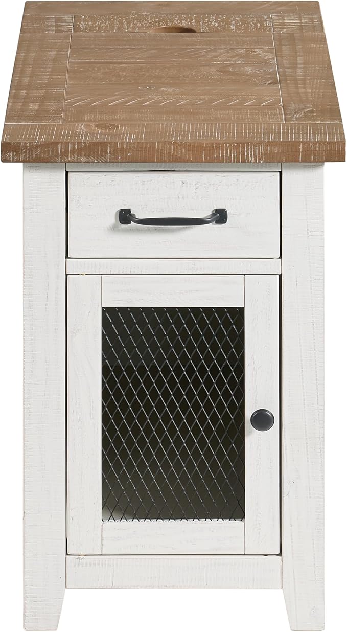 Martin Svensson Home Solid Wood White and Driftwood Rustic Chairside End Table with Power and Storage