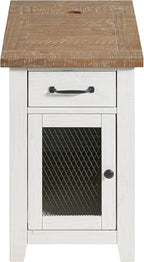 Martin Svensson Home Solid Wood White and Driftwood Rustic Chairside End Table with Power and Storage