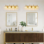 4-Light Modern Vanity Lights Brushed Brass Bathroom Light Fixtures Over Mirror Gold Bathroom Vanity Lighting with Crystal Shade E26 Base Wall Sconce for Bedroom Living Room Restroom Wall Lamp