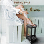 Shower Stool - Corner Bench Seat with HDPE Waterproof Shaving Legs, Baffle Storage Shelf, Indoor/Outdoor Use, Black