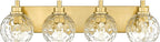 Bathroom Light Fixtures Over Mirror, 26" Brushed Gold Bathroom Vanity Light with Clear Hammered Glass Globe Shade, 4-Light Modern Sconces Wall Lighting, VL200-BG-CL-4