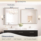 Keonjinn Brushed Nickel Bathroom Mirror for Wall 28 x 36 in, Rectangular Metal Framed Silver Mirror for Vanity Square Corner Aluminum Alloy Rectangle Modern Mirror for Over Sink(Horizontal/Vertical)