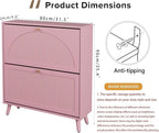 Shoe Storage Cabinet for Entryway with 2 Flip Drawers, Narrow Wood Shoe Cabinet with Fluted Panel, Freestanding Hidden Shoe Organizer for Foyer, Hallway (Pink - with Shelf)