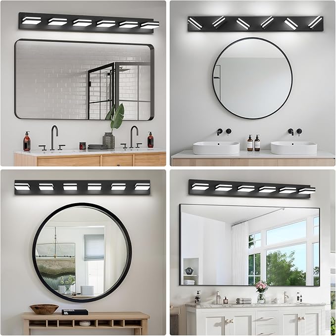 Modern LED Bathroom Lights Fixtures(6-Light),Metal Black Acrylic Wall Lighting,Vanity Lights for Bathroom Over Mirror(6000k 41in)