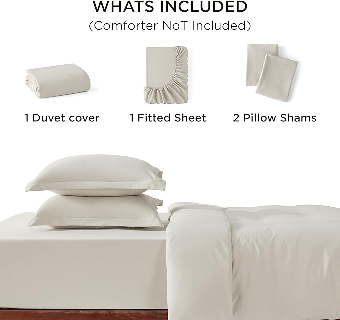 Bedsure Duvet Cover Queen Size with Fitted Sheet - 4 Pieces Prewashed Cotton-Like Extra Soft Bedding Set, Includes 1 Duvet Cover 90x90 Inches with Zipper Closure, 2 Pillow Shams, 1 Fitted Sheet, Linen