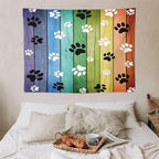 VUMIVI Dog Paw Tapestry Vintage Rustic Colorful Barn Boards Black White Animal Footprints Tapestry Wall Hanging for Living Room Bedroom Dorm Classroom Aesthetic Decor W40xL30in