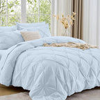 Sasttie Twin XL Comforter Set, 5-Piece Bed in a Bag, Pintuck Bedding Sets for All Season, Includes Comforter, Flat Sheet, Fitted Sheet, Pillowcase and Pillowsham, Light Blue