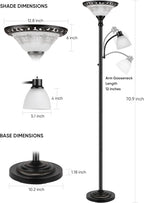 Torchiere Floor Lamps for Living Room, 71" Tall Standing Lamp with Thick Glass Shade, Metal Pole & Heavy Base, Vintage Corner Lamp with Reading Light Home Decor for Bedroom Office, 3CCT Bulb Included