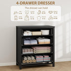 IDEALHOUSE Dresser for Bedroom, Chest of Dressers 37" Tall Dresser for Closet with 4 Drawers Chest with Clothes Storage Cabinet, Drawer Organizer for Bedroom, Living Room, Closet, Hallway, Black