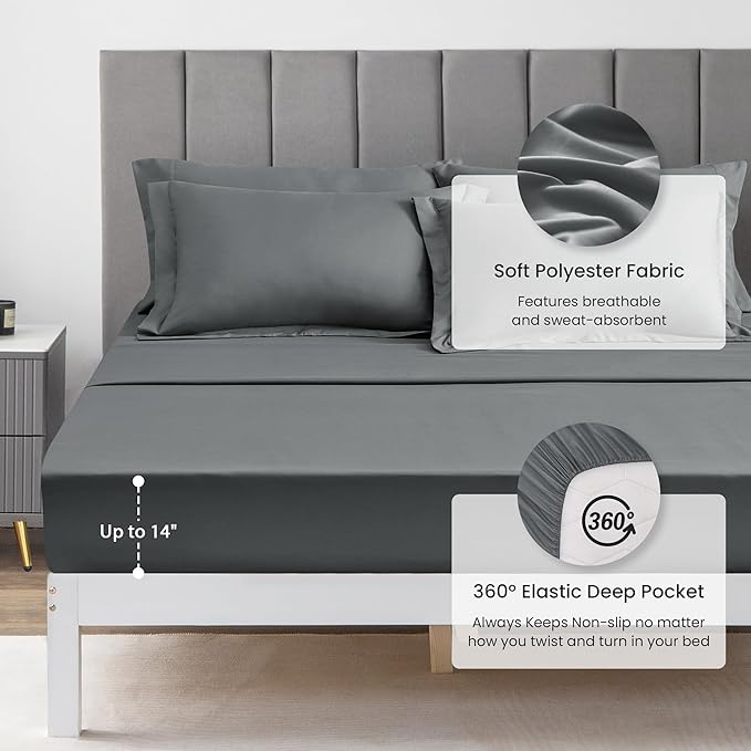 Love's cabin California King Comforter Set Dark Grey, 7 Pieces California King Bed in a Bag, All Season Bedding Sets with 1 Comforter, 1 Flat Sheet, 1 Fitted Sheet, 2 Pillowcase and 2 Pillow Sham