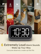 Super Loud Alarm Clock: 115dB Dual Alarms and 6 Alarm Sounds for Heavy Sleepers - Adult Shift Workers in Bedroom or Daily Wake-Up Use - Gray