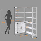 6-Shelf Corner Bookshelf, Vintage Industrial Corner Shelf Etagere Bookcase, Large Book Shelf with Metal Frame Open Storage Corner Cabinet (White-Lockers, Small)