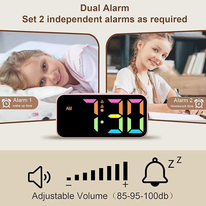 Loud Alarm Clocks for Bedrooms Heavy Sleepers, Digital Clock with Night Light, Large Display, Dual Alarm, Snooze, Dimmable Bedside Alarm Clock for Kids Teens Boys Girls