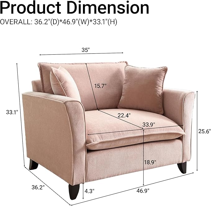 ERYE Modern Chenille Upholstered Accent Chair Wider Seat Leisure Cushion Armchair with 2 Pillows and Removable Cover for Home Apartment Office Living Room Bedroom