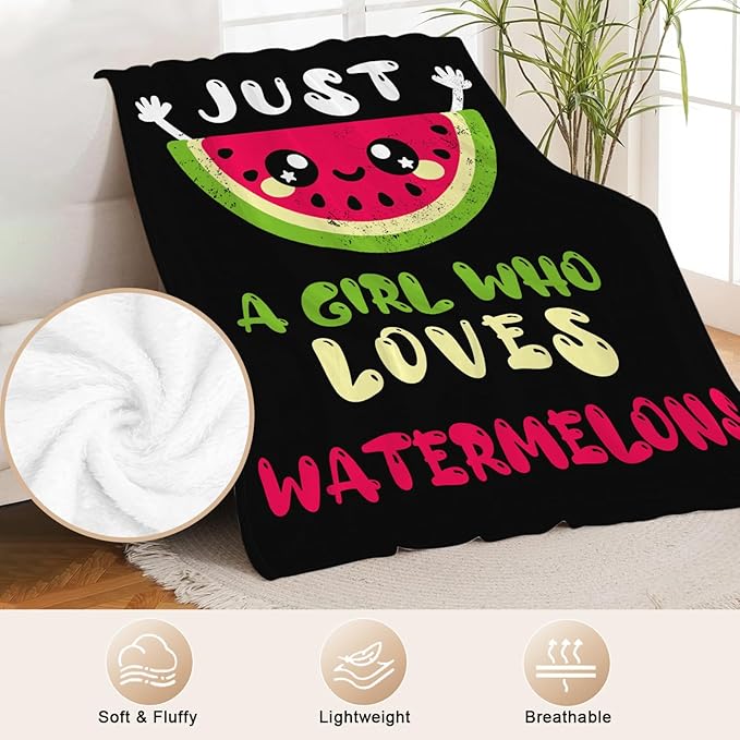 Watermelon Blanket for Girls Women Just A Girl Who Loves Watermelon Throw Blanket Lightweight Fuzzy Cozy Plush Flannel Fleece Blankets for Bed Decor 50"x60"