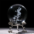 HDCRYSTALGIFTS 2.3in 3D Laser Crystal Fairy with Dragonfly and Lotus Figurines Crystal Ball Paperweight with Stand Base - 3D Engraving Glass Full Sphere Wedding Gift Home Decor