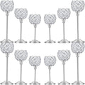 Crystal Metal Tealight Candlestick, Bling Bowl Candelabras, Tall Crystal Candle Holders Elegant Candle Centerpiece for Dining Table Wedding Home Mantel Decor(Silver, 4Sets(12 Pcs))