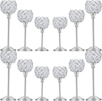 Crystal Metal Tealight Candlestick, Bling Bowl Candelabras, Tall Crystal Candle Holders Elegant Candle Centerpiece for Dining Table Wedding Home Mantel Decor(Silver, 4Sets(12 Pcs))