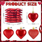 XmasExp Heart Ornaments for Christmas Tree Decorations Set of 24 Heart Shaped Bauble Perfect for Valentine's Day Wedding Anniversaries and Party Supplies (Dark Red)