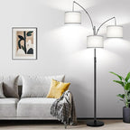 Dimmable Floor Lamp, 3 Lights Arc Floor Lamps for Living Room, Modern Tall Standing Tree Lamp with Gray Linen Shade & Heavy Base, Large Floor Lamp for Bedroom Office, 3x1000 LM LED Bulbs Included