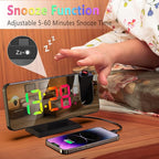Projection Alarm Clock for Bedroom Ceiling, 180° Rotatable Projector 7.4” Mirror RGB Digital LED Display 12/24H, 5 Level Brightness Dimmer, Dual Alarm Clock (Black)