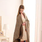 CozeCube Check Knit Throw Blanket, Light Brown Checkered Throw for Couch, Decorative Christmas Soft Cozy Warm Knitted Blanket for Bed Sofa Living Room, 60"X80"