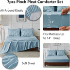CozyLux King Size Comforter Set Light Blue, 7 Pieces Pintuck Bed in A Bag Blue Comforter King Size, Pinch Pleat Bedding Set with All Season Comforter, Sheets, Pillowcases & Shams
