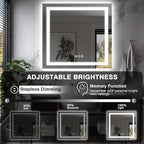 36"x36" Square LED Bathroom Mirror (Front and Backlit), Anti-Fog Vanity Mirror with Lights, Stepless 3 Colors Dimmable Smart Lighted Mirror(Horizontal/Vertical)