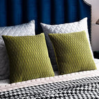 22x22 Moss Green Throw Pillow Cases: 2 Pack Original Striped Velvet Square Decorative Pillow Covers for Farmhouse Couch