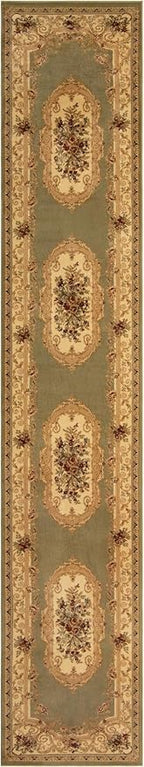 Rugs.com Chateau Collection Rug – 3' x 16' 5 Runner Green Medium Rug Perfect for Hallways, Entryways