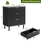 GarveeHome Black Fluted 3 Drawers Dresser, Wide Wood Chest of Drawers, Modern Storage Dresser Chest of Drawers Organizer with Metal Legs and Anti-Tipping Device for Bedroom Living Room