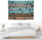 VUMIVI Dog Paw Print Tapestry Rustic Farmhouse Vintage Wood Paneling Home Decor Tapestry Wall Hanging for Living Room Bedroom Dorm Classroom Aesthetic Decor W40xL30in