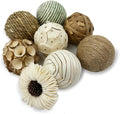 8 Pcs Decorative Balls for Home Decor,2.36 Inch Woven Wicker Rattan Balls Twig Orbs Cotton Linen Decorative Ball for Vase Filler Jar Dough Bowl