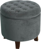 Homepop Home Decor | Upholstered Round Velvet Tufted Foot Rest Ottoman | Ottoman with Storage for Living Room & Bedroom | Decorative Home Furniture, Dark Gray Small