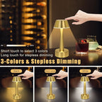 UMEXUS 2 Pack Rechargeable Small Cordless Table Lamp, LED Battery Operated Touch 3 Color Dimming Bedside Nightstand Desk Lamps Metal Portable Night Lights for Bedroom Bar Restaurant Outdoor Gold
